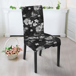 Monochrome Hawaiian Floral Print Dining Chair Slipcover