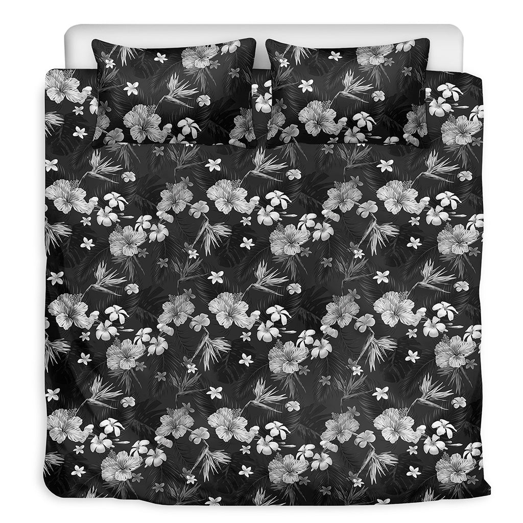 Monochrome Hawaiian Floral Print Duvet Cover Bedding Set