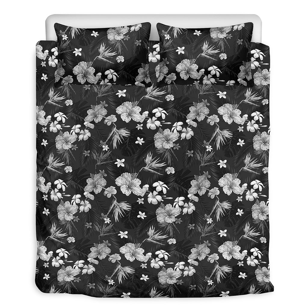 Monochrome Hawaiian Floral Print Duvet Cover Bedding Set