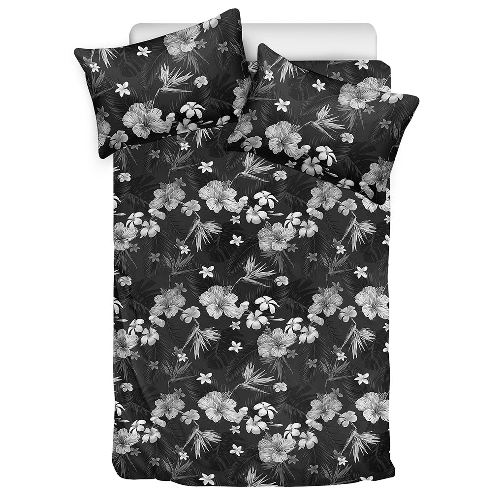 Monochrome Hawaiian Floral Print Duvet Cover Bedding Set