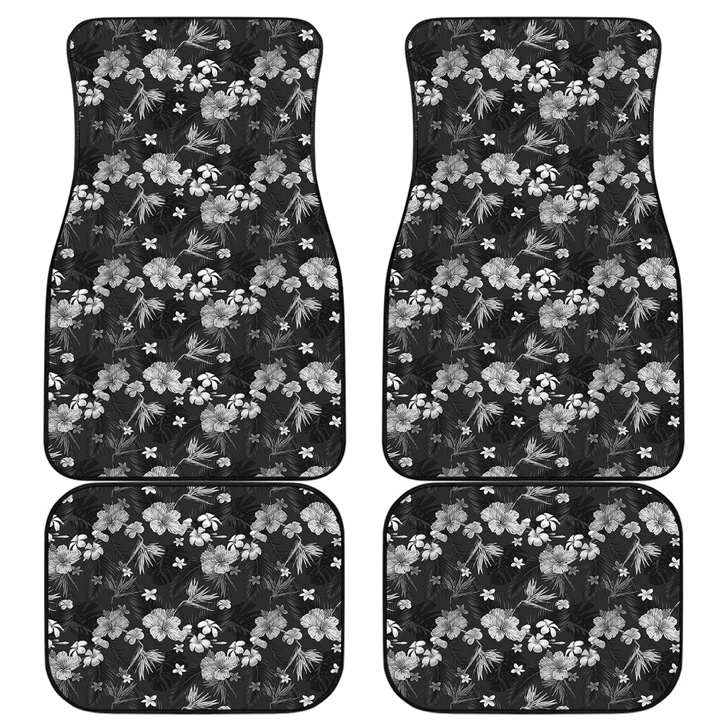 Monochrome Hawaiian Floral Print Front and Back Car Floor Mats