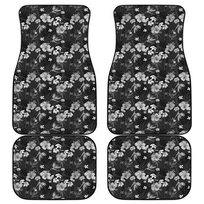 Monochrome Hawaiian Floral Print Front and Back Car Floor Mats