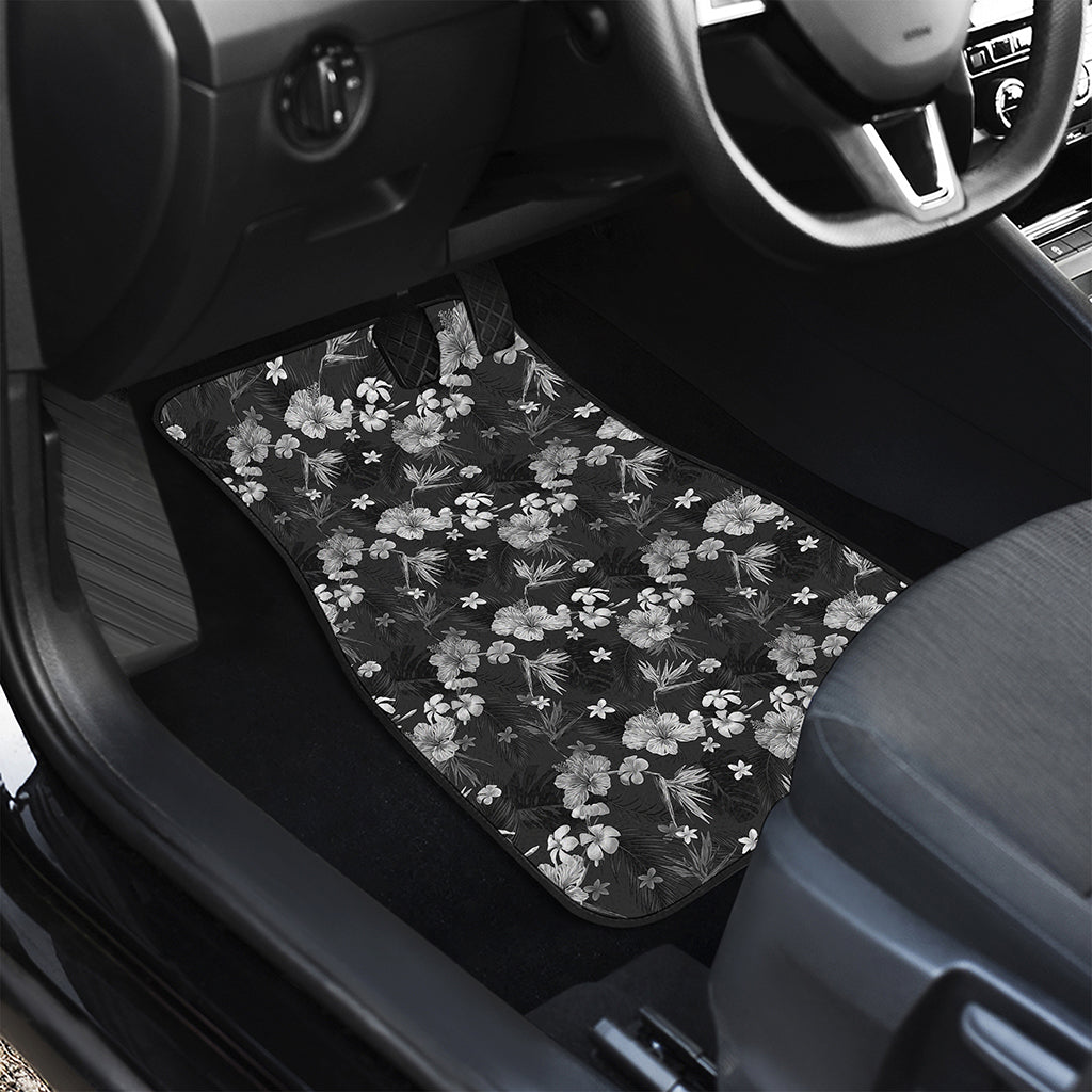 Monochrome Hawaiian Floral Print Front and Back Car Floor Mats