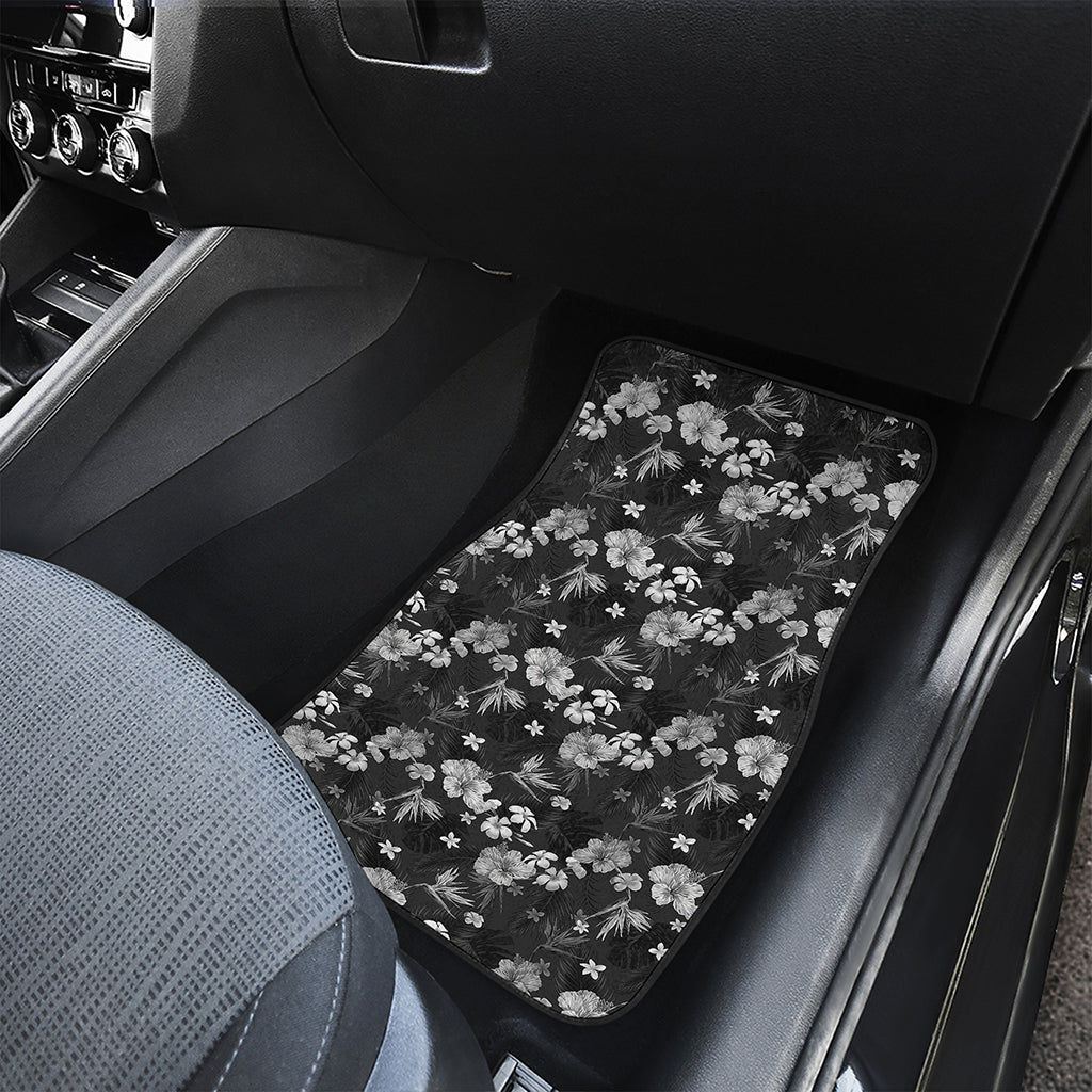 Monochrome Hawaiian Floral Print Front and Back Car Floor Mats