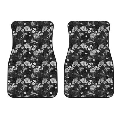 Monochrome Hawaiian Floral Print Front Car Floor Mats