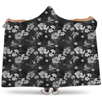 Monochrome Hawaiian Floral Print Hooded Blanket