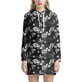 Monochrome Hawaiian Floral Print Pullover Hoodie Dress
