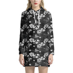Monochrome Hawaiian Floral Print Hoodie Dress