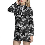 Monochrome Hawaiian Floral Print Hoodie Dress