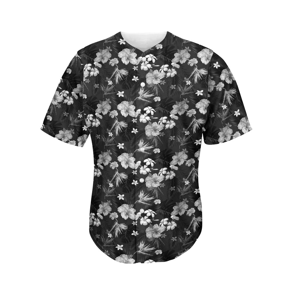 Monochrome Hawaiian Floral Print Men's Baseball Jersey