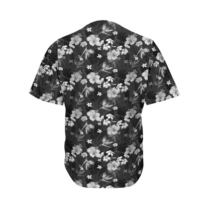 Monochrome Hawaiian Floral Print Men's Baseball Jersey