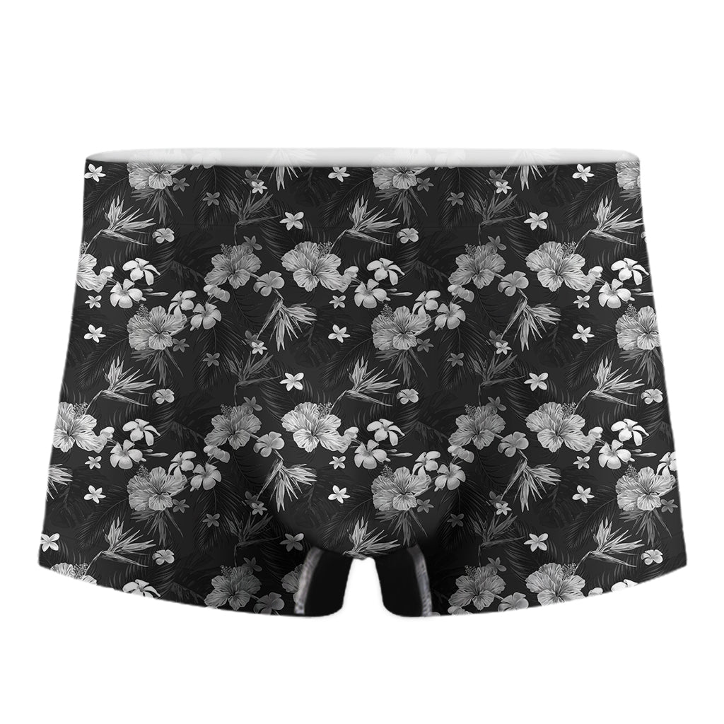 Monochrome Hawaiian Floral Print Men's Boxer Briefs