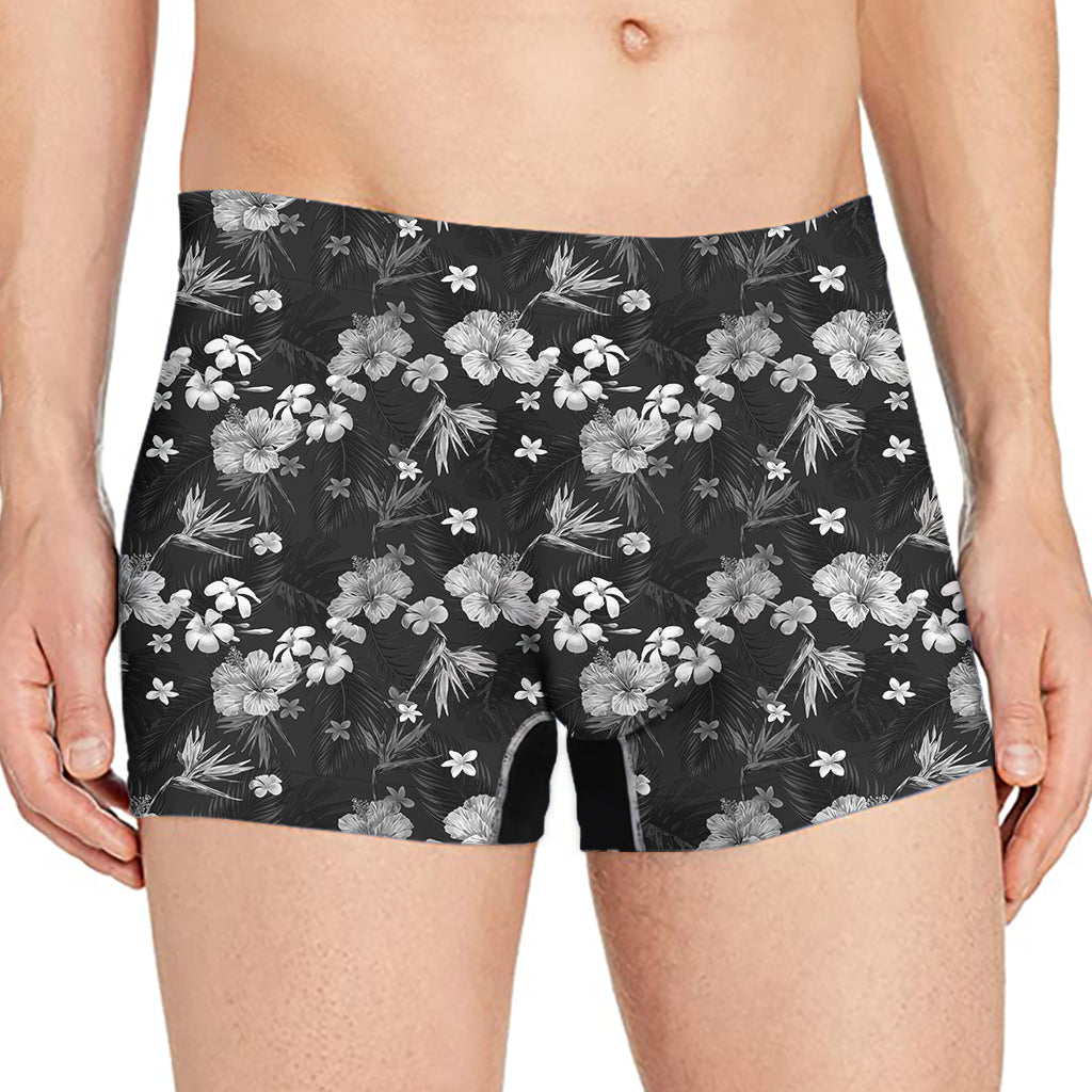 Monochrome Hawaiian Floral Print Men's Boxer Briefs