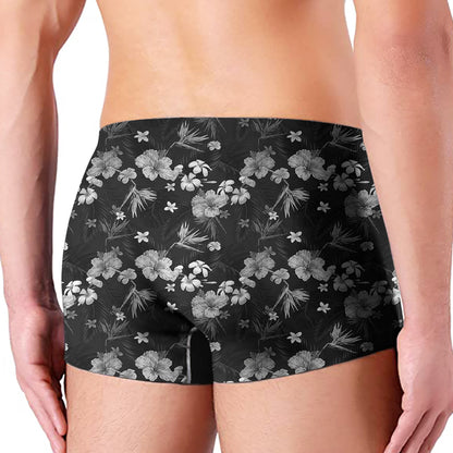 Monochrome Hawaiian Floral Print Men's Boxer Briefs