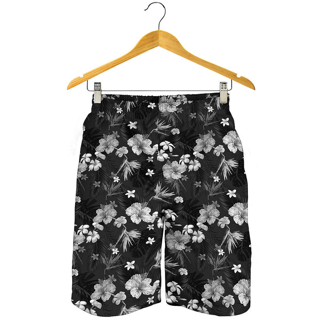 Monochrome Hawaiian Floral Print Men's Shorts