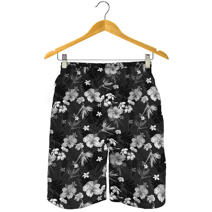 Monochrome Hawaiian Floral Print Men's Shorts