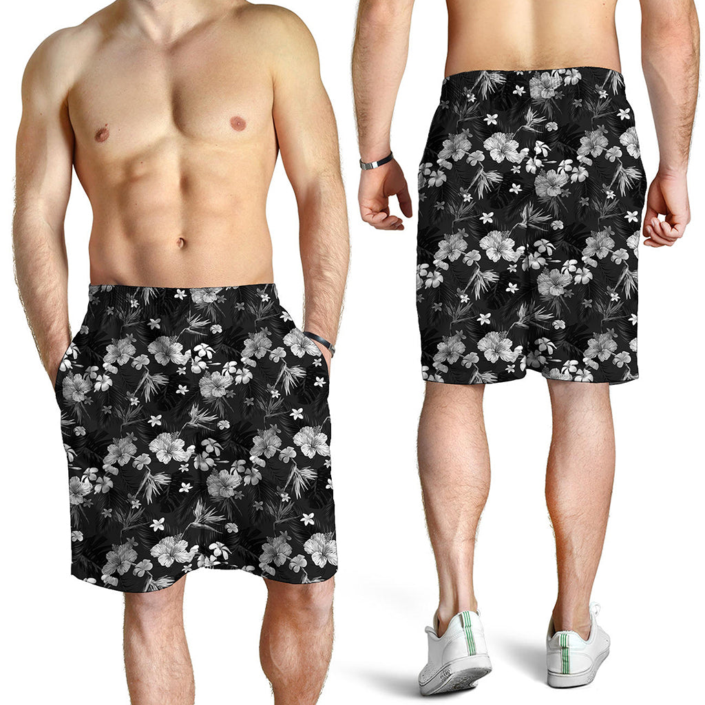 Monochrome Hawaiian Floral Print Men's Shorts