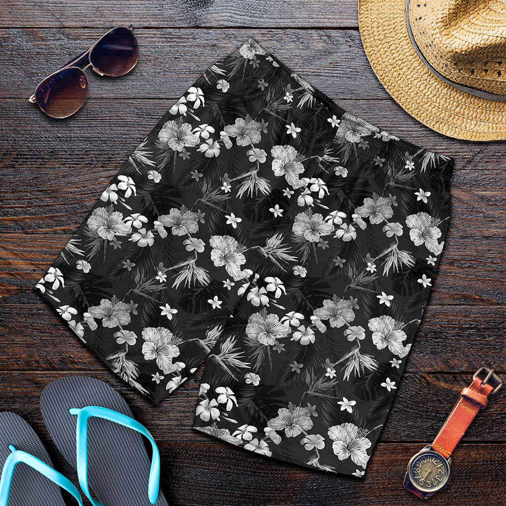 Monochrome Hawaiian Floral Print Men's Shorts