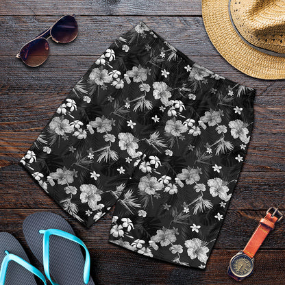 Monochrome Hawaiian Floral Print Men's Shorts