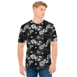 Monochrome Hawaiian Floral Print Men's T-Shirt