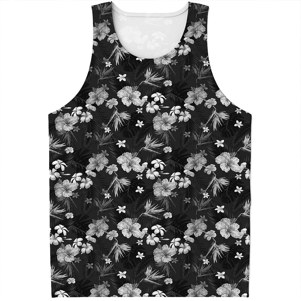 Monochrome Hawaiian Floral Print Men's Tank Top