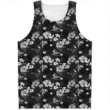 Monochrome Hawaiian Floral Print Men's Tank Top