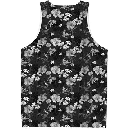 Monochrome Hawaiian Floral Print Men's Tank Top