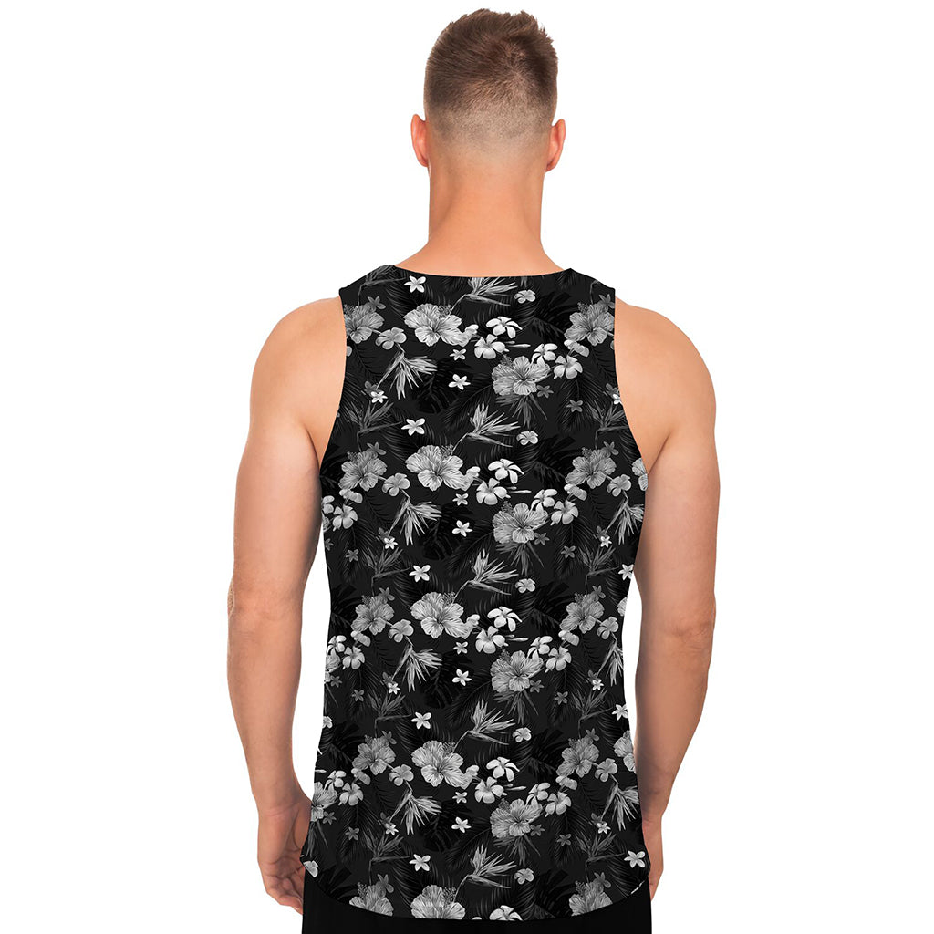 Monochrome Hawaiian Floral Print Men's Tank Top