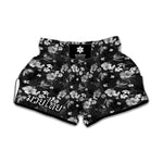 Monochrome Hawaiian Floral Print Muay Thai Boxing Shorts