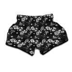 Monochrome Hawaiian Floral Print Muay Thai Boxing Shorts