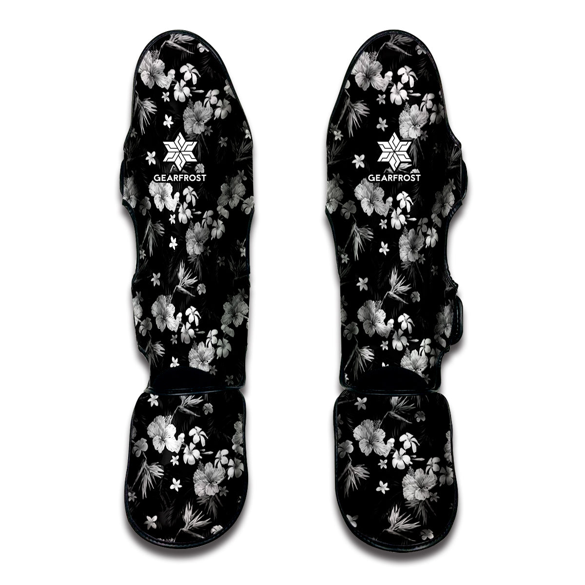 Monochrome Hawaiian Floral Print Muay Thai Shin Guard