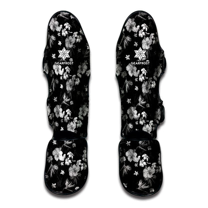 Monochrome Hawaiian Floral Print Muay Thai Shin Guard