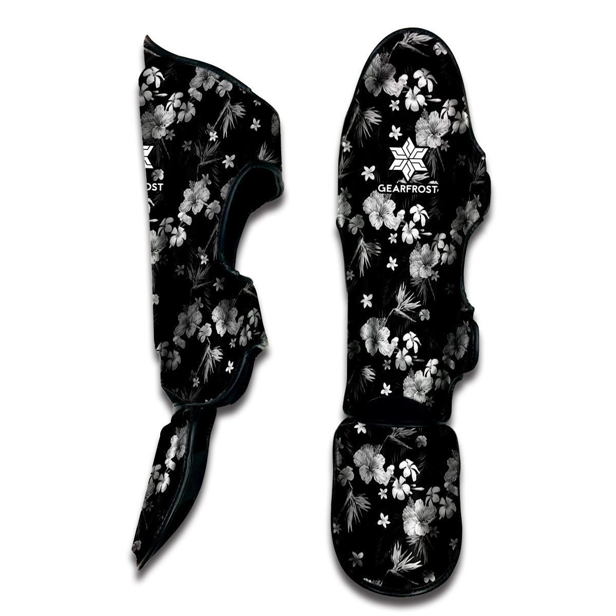 Monochrome Hawaiian Floral Print Muay Thai Shin Guard