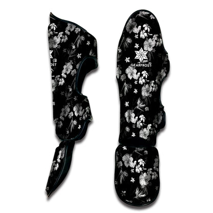 Monochrome Hawaiian Floral Print Muay Thai Shin Guard
