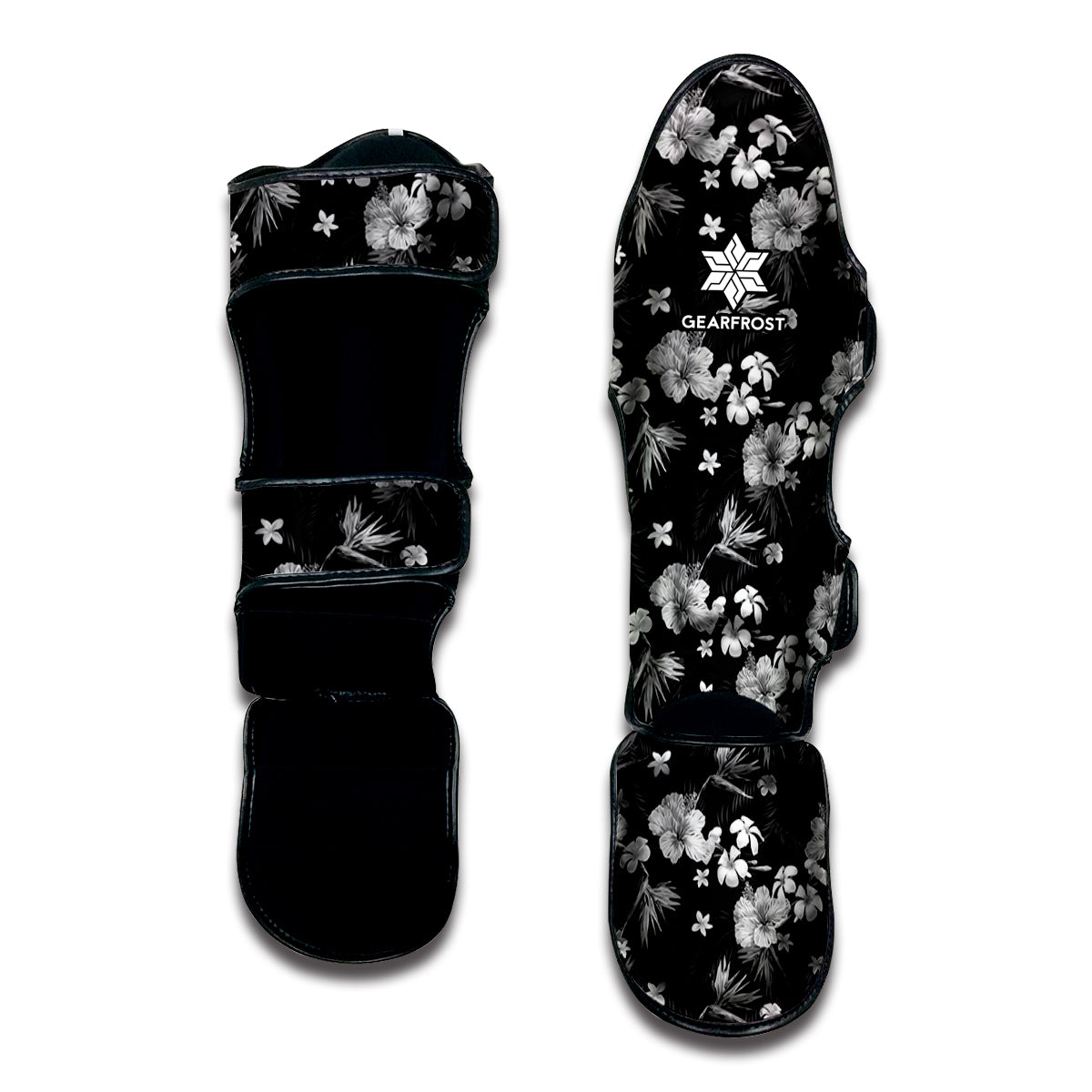 Monochrome Hawaiian Floral Print Muay Thai Shin Guard