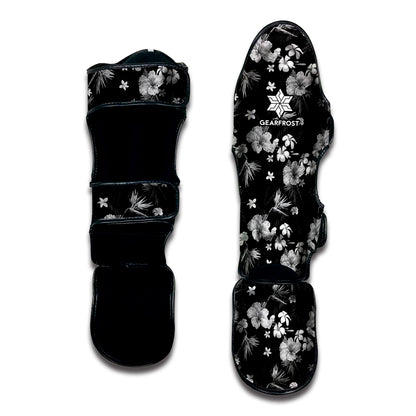 Monochrome Hawaiian Floral Print Muay Thai Shin Guard