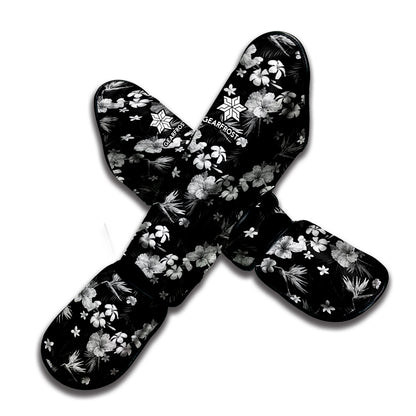 Monochrome Hawaiian Floral Print Muay Thai Shin Guard