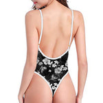 Monochrome Hawaiian Floral Print One Piece High Cut Swimsuit