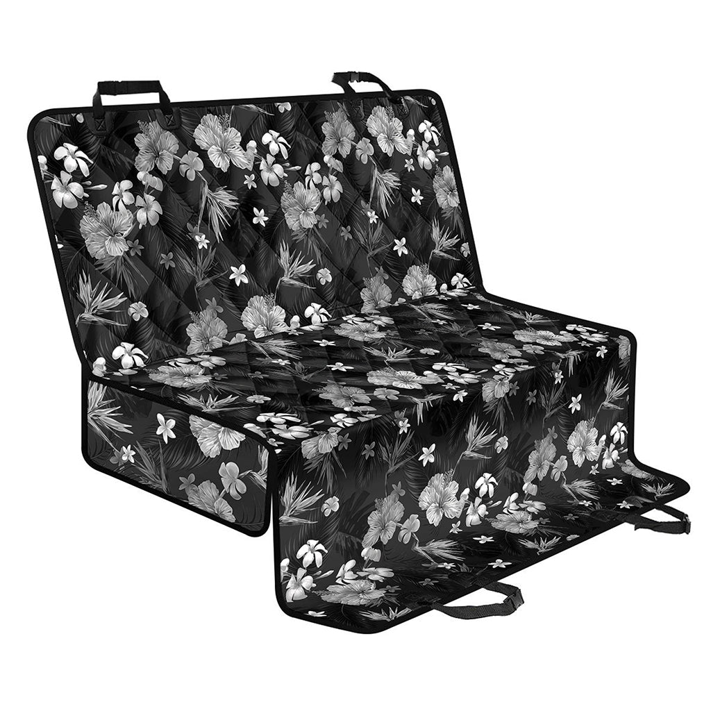 Monochrome Hawaiian Floral Print Pet Car Back Seat Cover