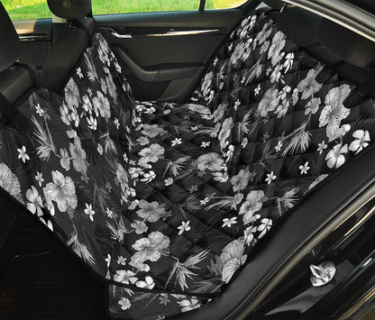 Monochrome Hawaiian Floral Print Pet Car Back Seat Cover