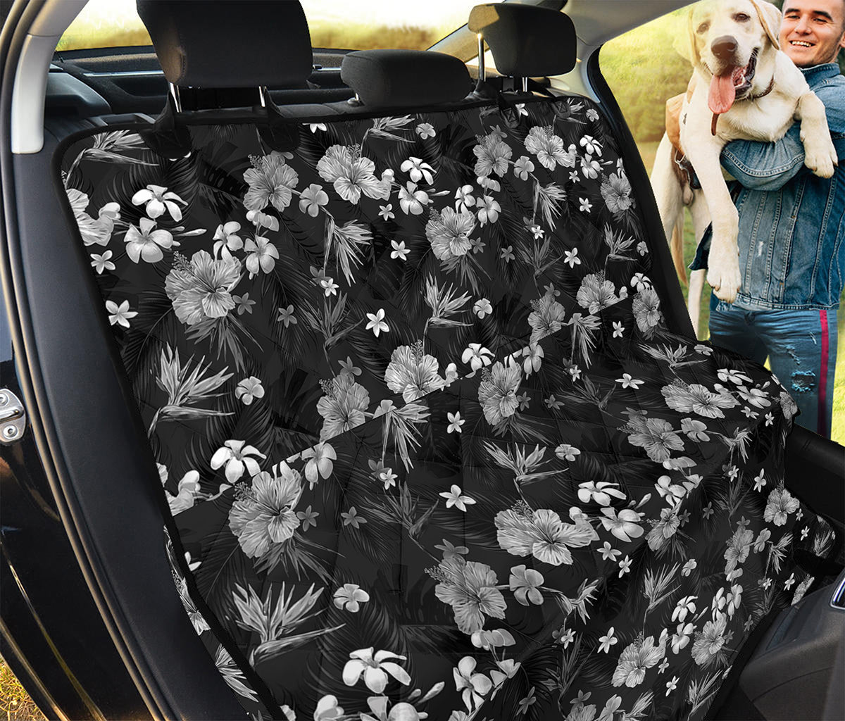 Monochrome Hawaiian Floral Print Pet Car Back Seat Cover