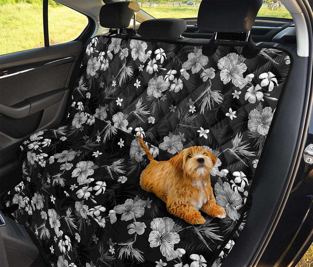 Monochrome Hawaiian Floral Print Pet Car Back Seat Cover