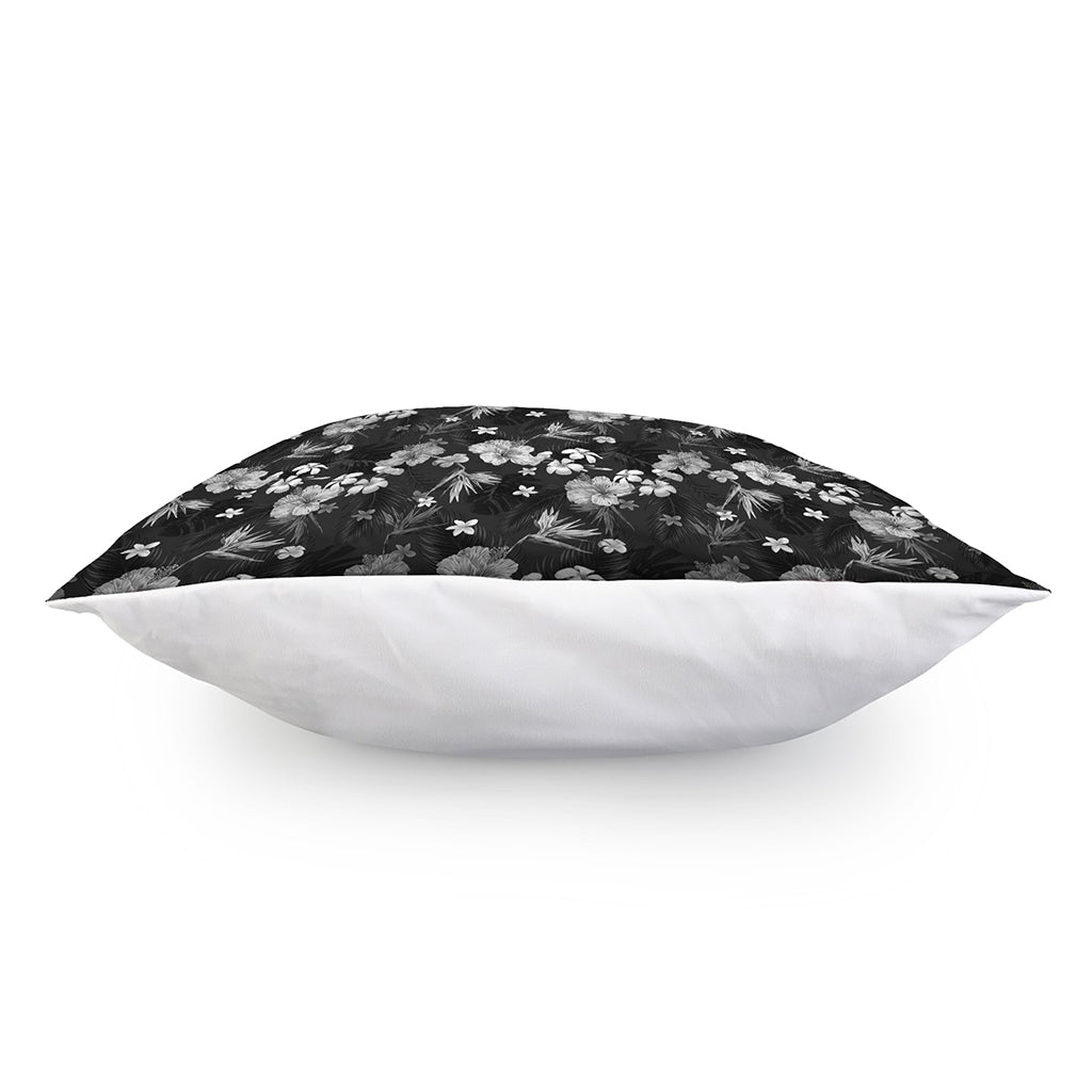Monochrome Hawaiian Floral Print Pillow Cover