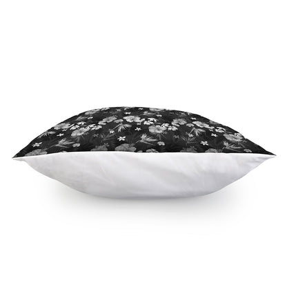 Monochrome Hawaiian Floral Print Pillow Cover