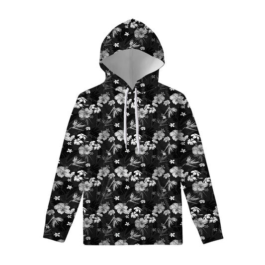 Monochrome Hawaiian Floral Print Pullover Hoodie