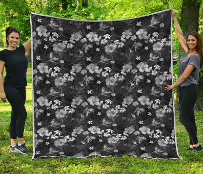 Monochrome Hawaiian Floral Print Quilt
