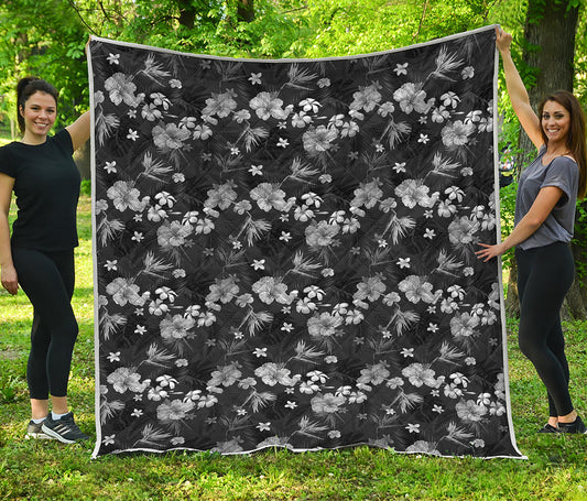 Monochrome Hawaiian Floral Print Quilt