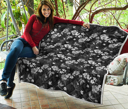 Monochrome Hawaiian Floral Print Quilt