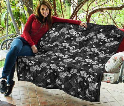 Monochrome Hawaiian Floral Print Quilt