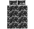 Monochrome Hawaiian Floral Print Quilt Bed Set